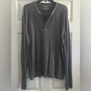 Lucky Brand LG Venice Burnout Henley Thermal Waffle Knit Top Heather Gray